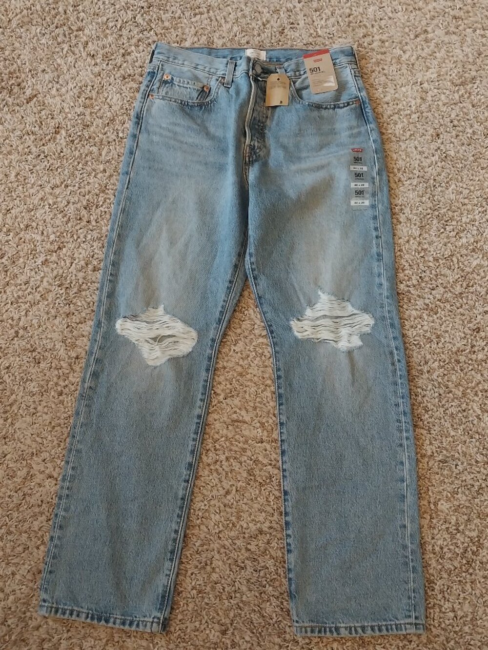 Levi's 501 Women's W30 L30 Light Wash Distressed Ripped Straight Leg Jeans